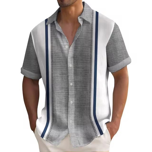 Camisa de rayas estampada 3D manga corta para hombre