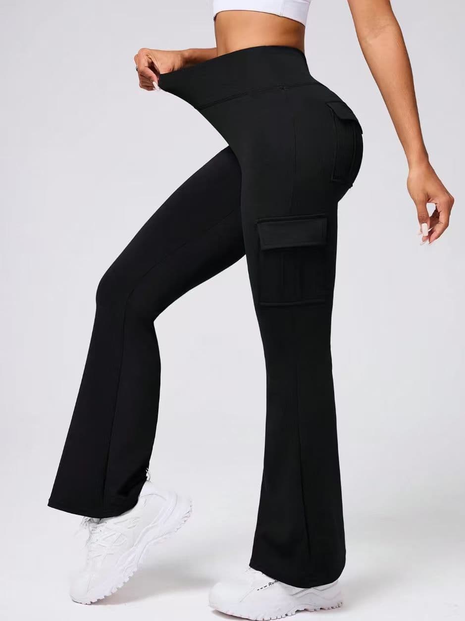 Pantalones campana de cintura alta con bolsillos para deportes