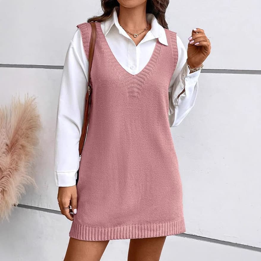 Vestido de punto sin mangas con cuello en V y abertura lateral