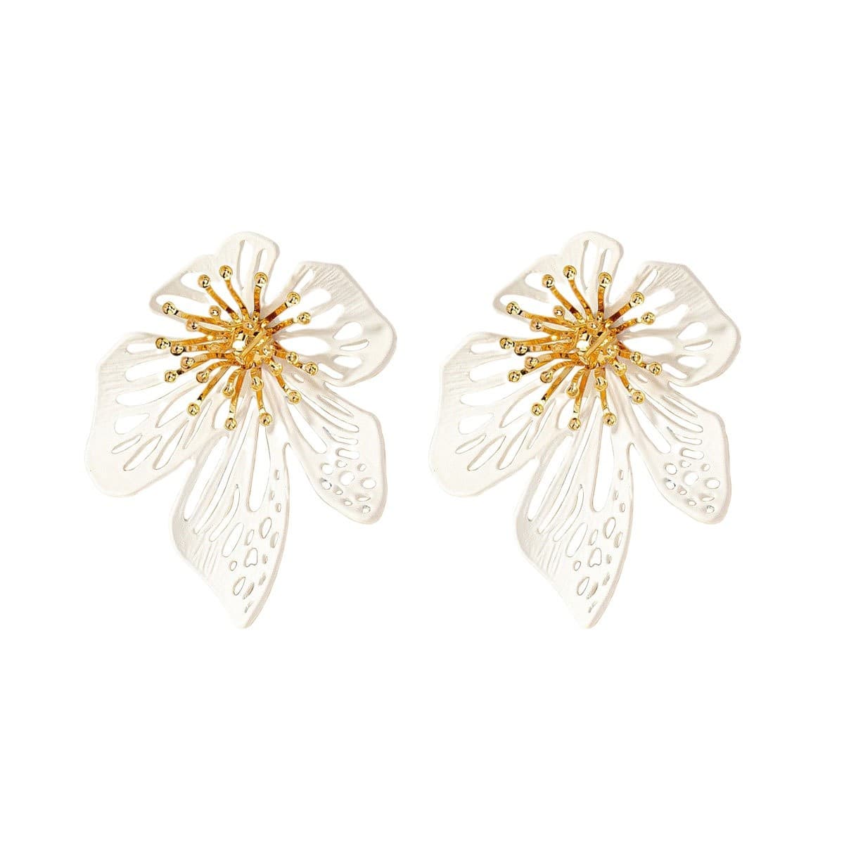Aretes de flores huecas de metal tipo statement