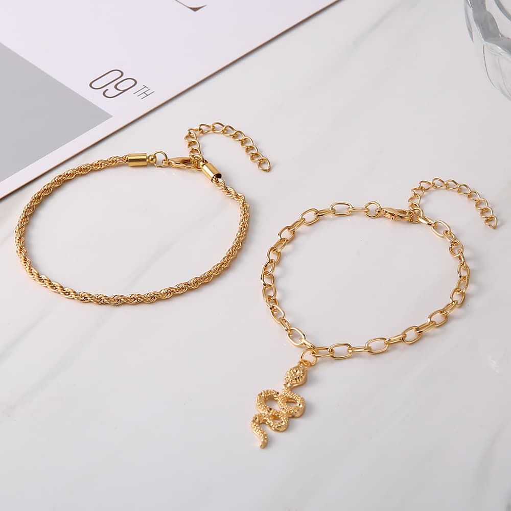 Pulsera tobillera con diseño de serpiente y doble círculo