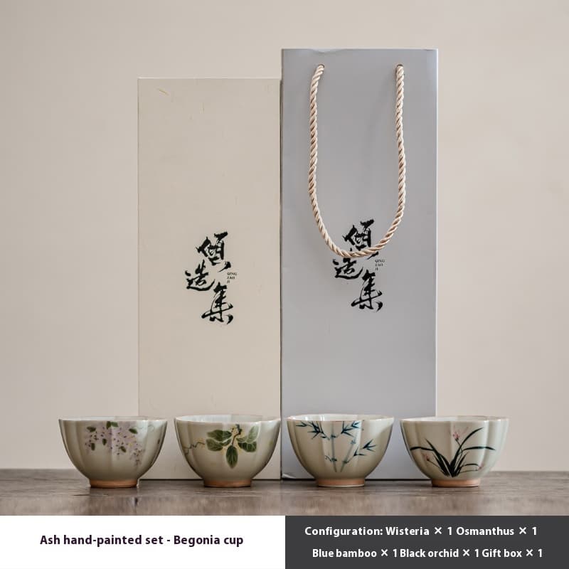 Juego de tazas de té de porcelana pintadas a mano con begonia