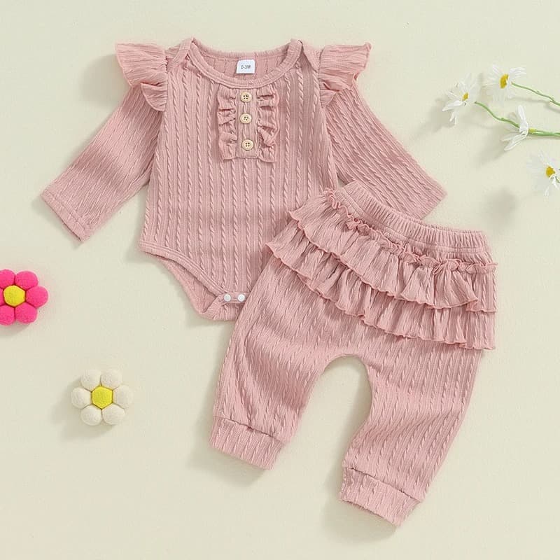 Conjunto de dos piezas para bebé niña con mangas volantes