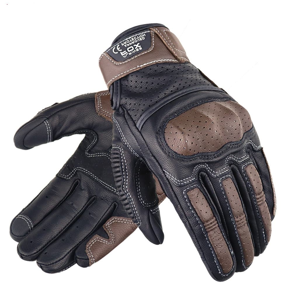 Guantes de motocicleta en cuero con protección táctil