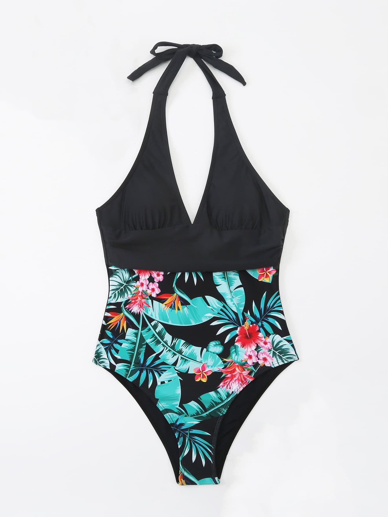 Traje de baño enterizo escote profundo multicolor