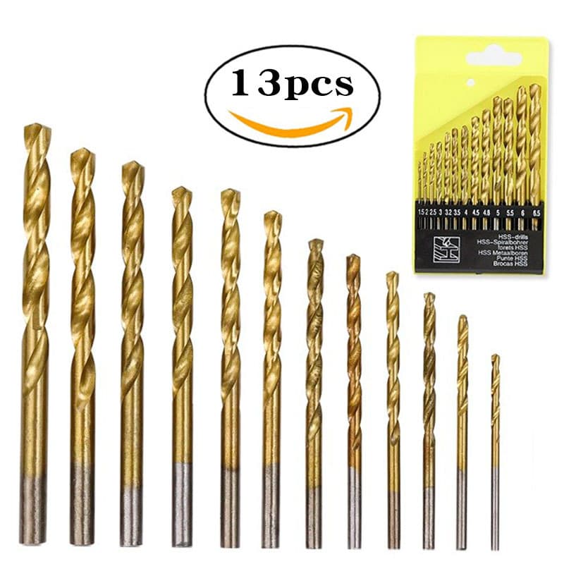 Juego de brocas helicoidales titanio, 13 piezas