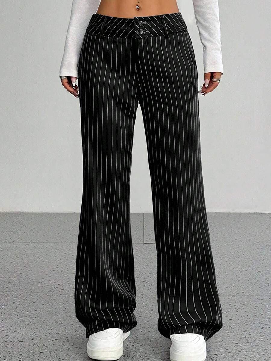 Pantalón ancho rayado estilo saco, talle medio