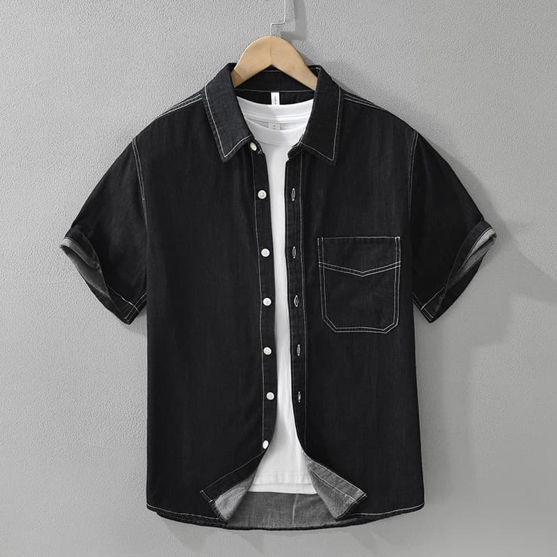 Camisa denim manga corta estilo retro