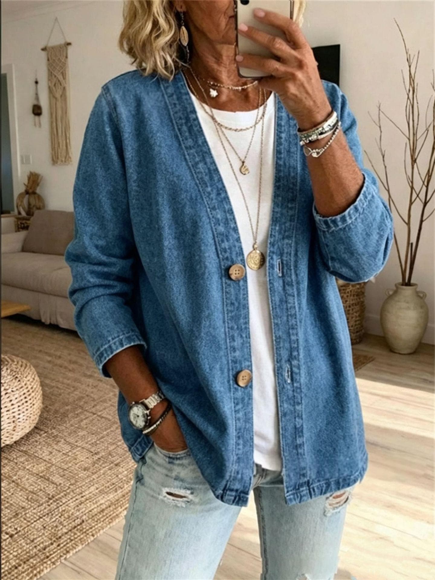Cardigan de denim casual para mujer