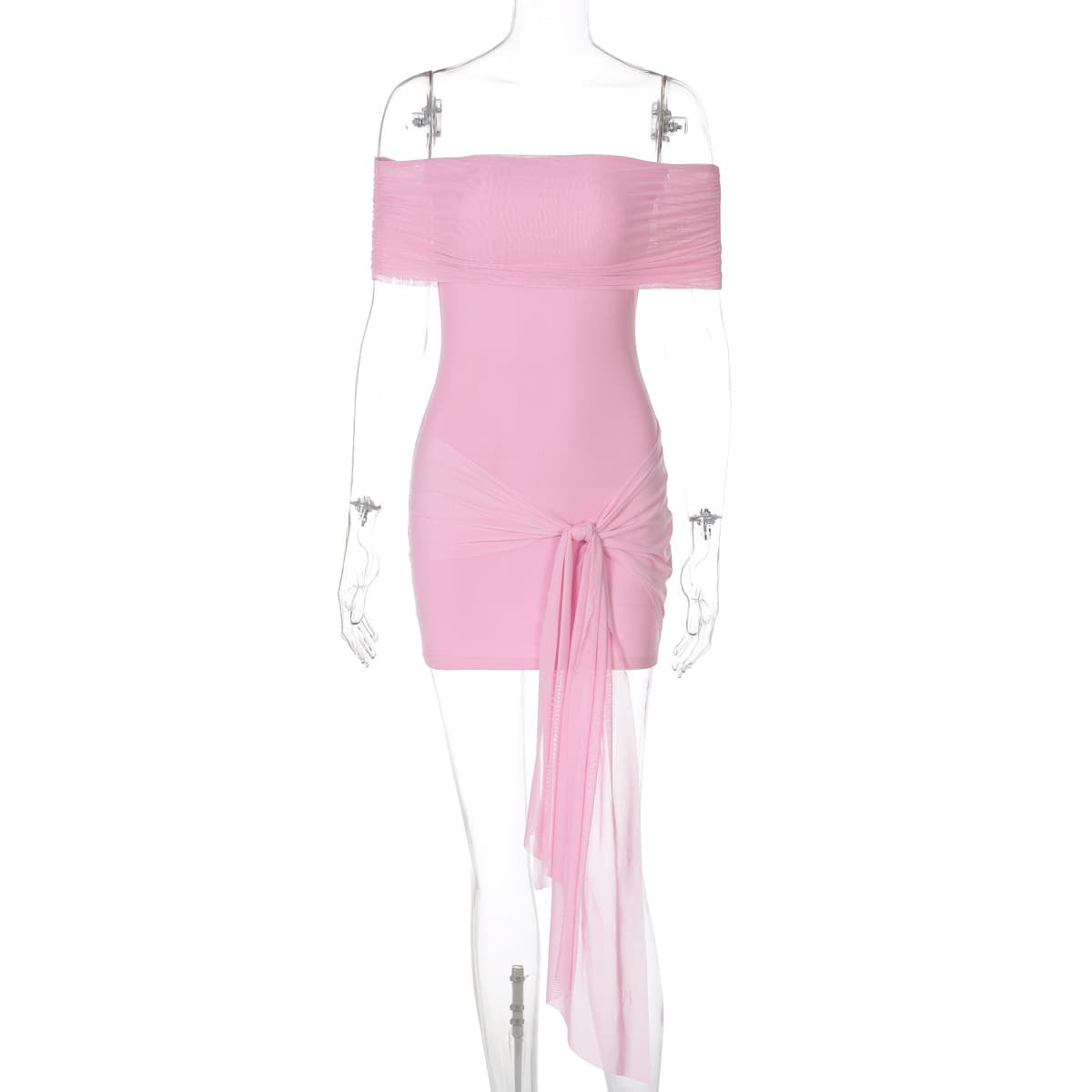 Vestido corto ajustado con cuello de malla