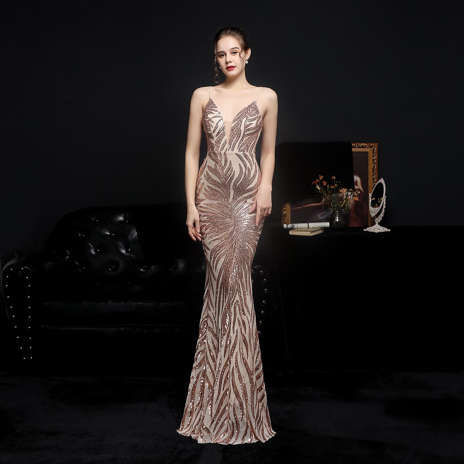Vestido de noche sirena con lentejuelas