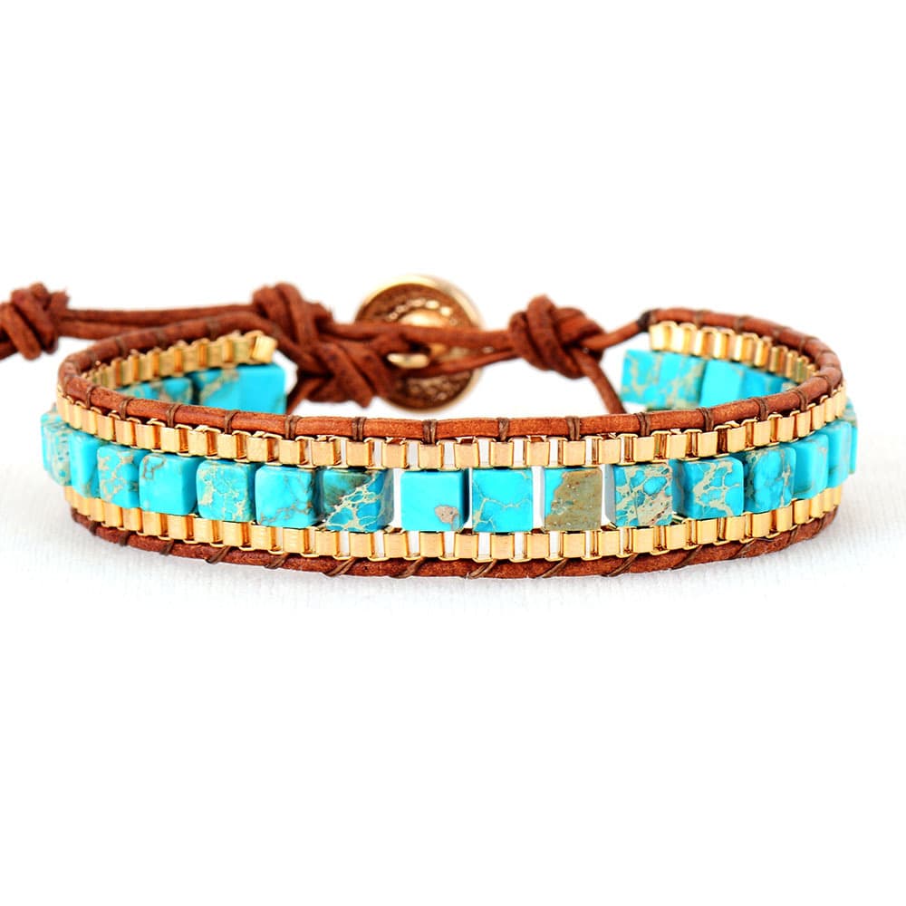 Pulsera de cuero tejido a mano con piedra imperial