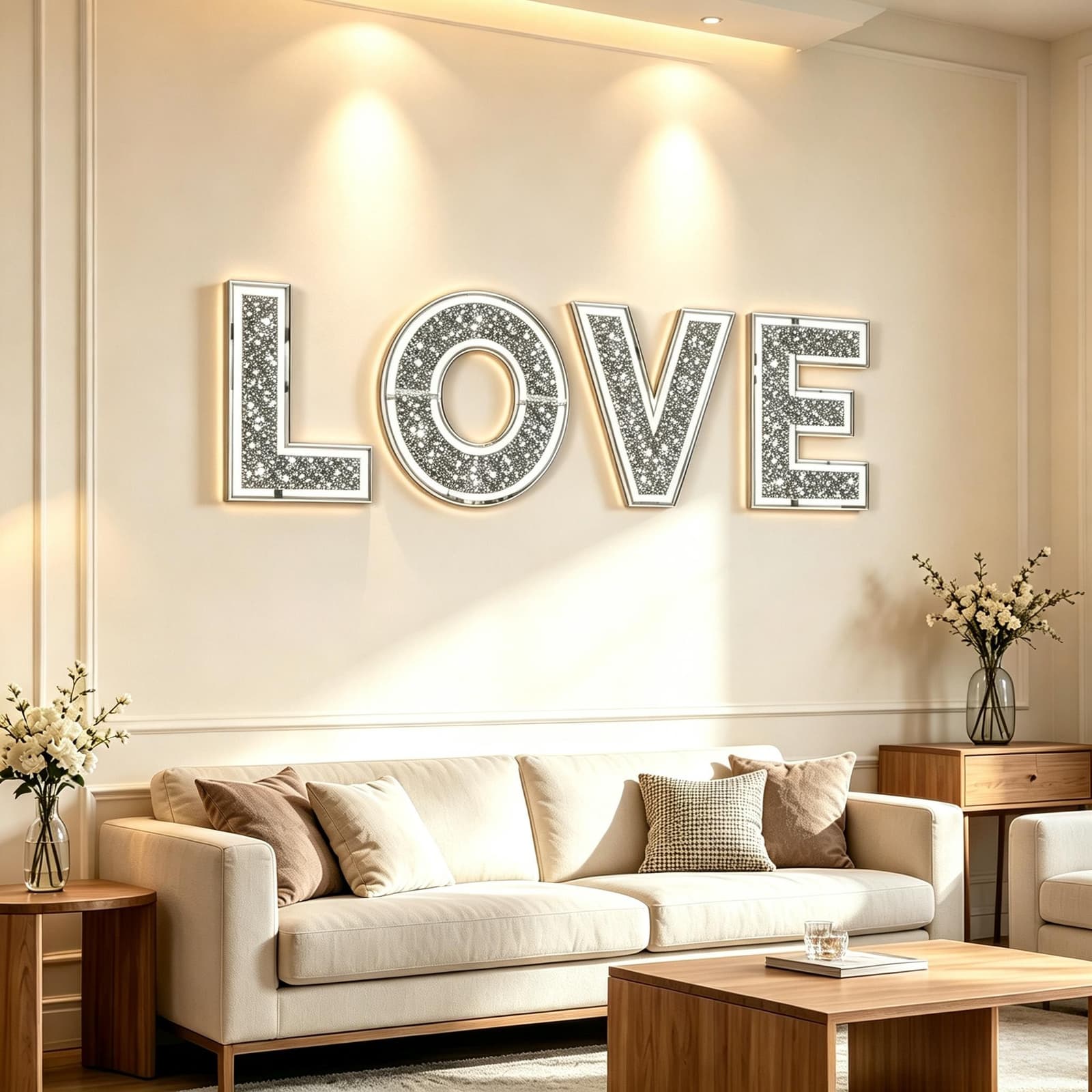Letras 3D LOVE con diamantes y espejo