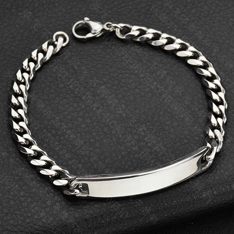 Pulsera acero inoxidable placa ID cadena curb