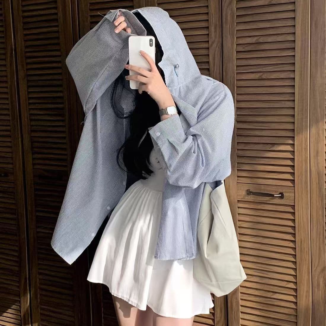 Camisa de rayas talla grande con mangas largas
