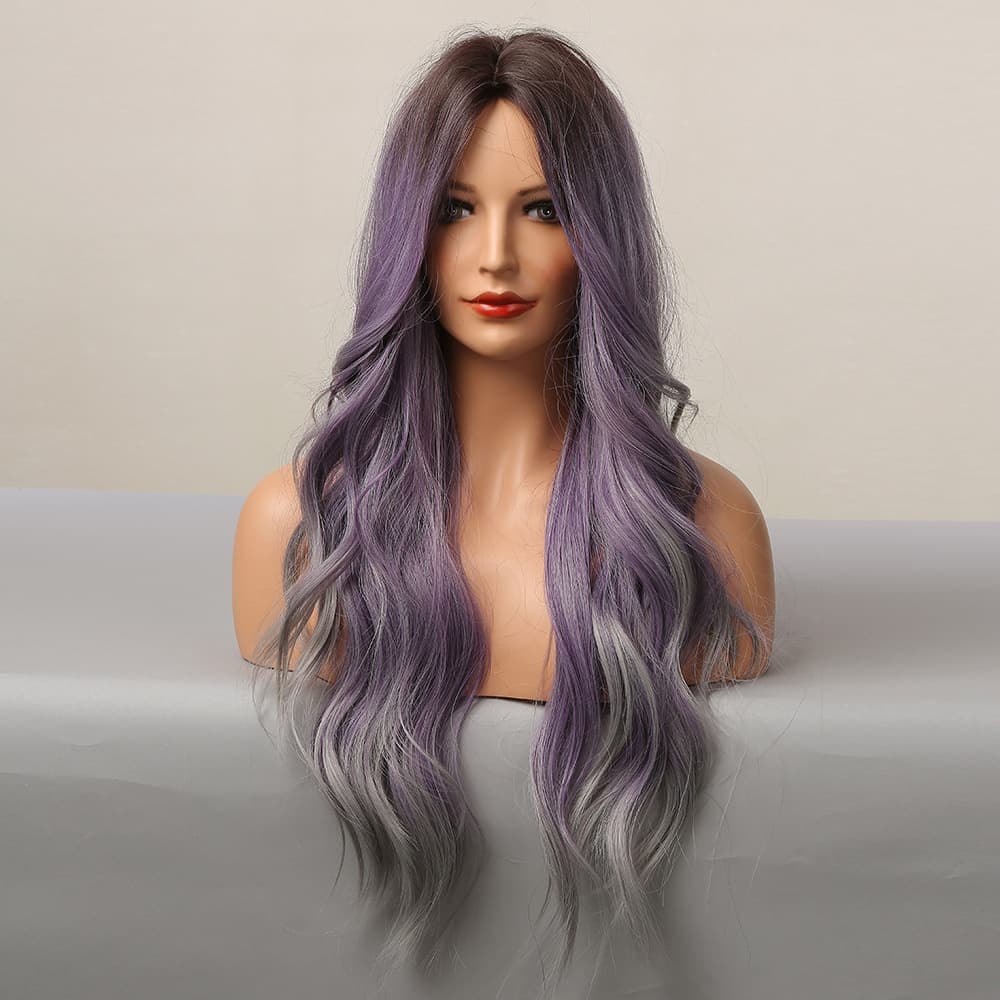 Peluca mujer cabello rizado color púrpura