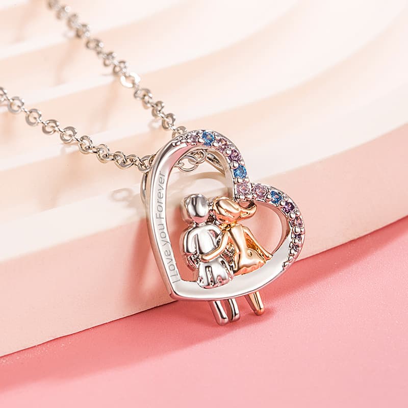 Collar de pareja con corazón y cristales multicolor