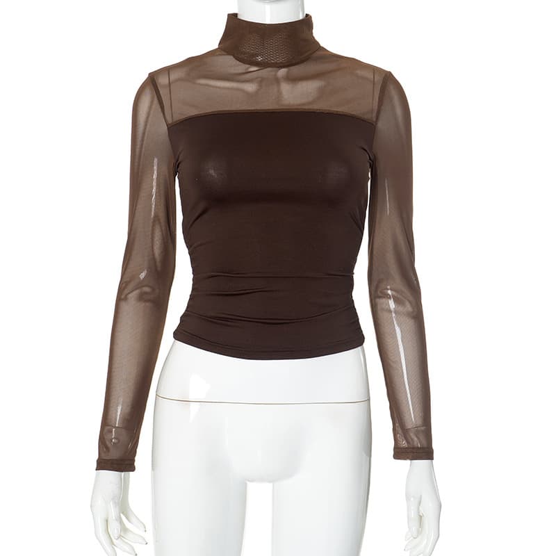 Blusa media vuelta con mangas largas en poliéster