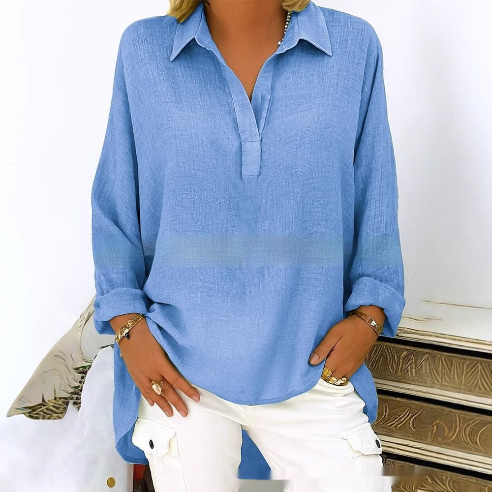 Blusa casual algodón manga larga con escote V