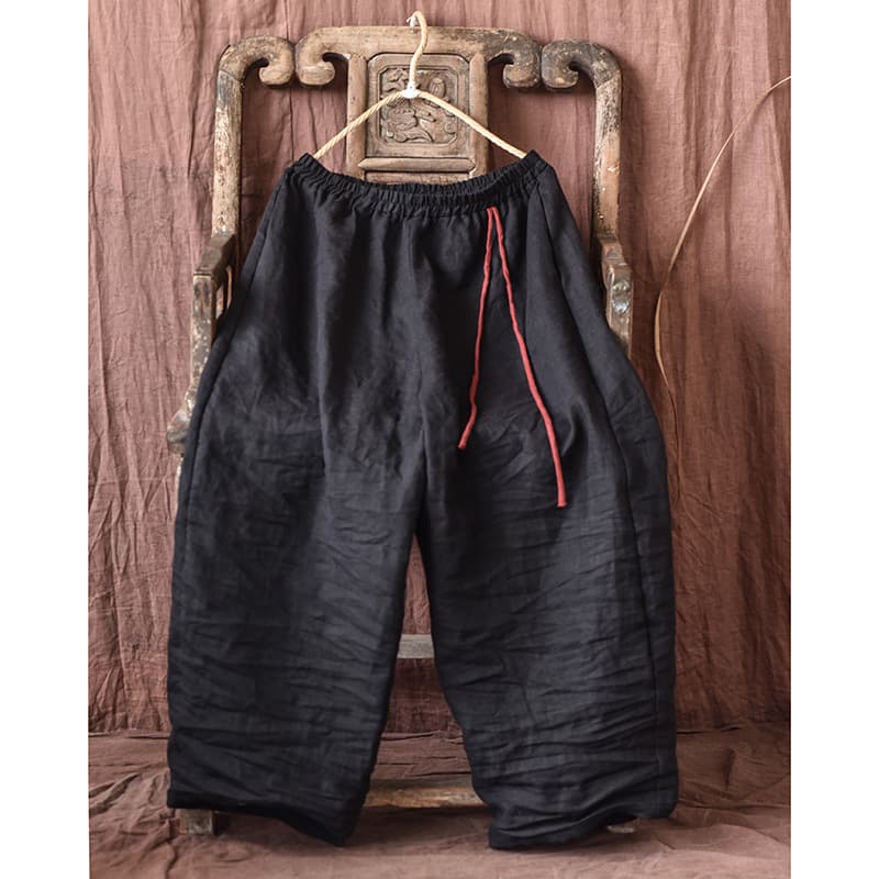 Pantalones de lino lavado a piedra con cintura elástica