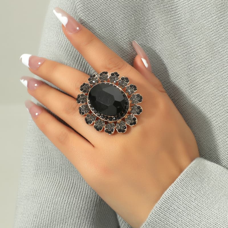 Anillo ajustable con girasol y rhinestones