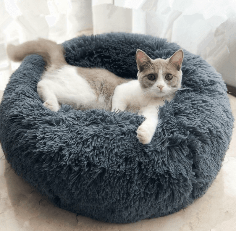 Cama redonda de felpa para perros pequeños y gatos