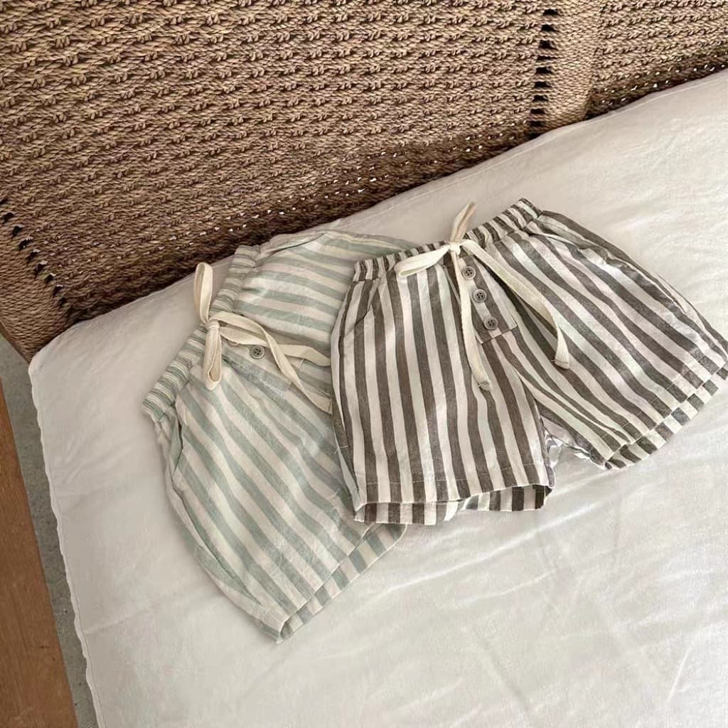 Shorts de algodón fino con rayas verticales y estilo casual coreano para bebé
