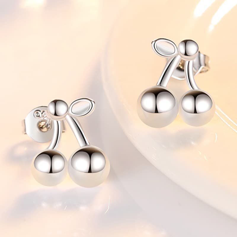 Aretes de cereza de plata esterlina coreanos dulces