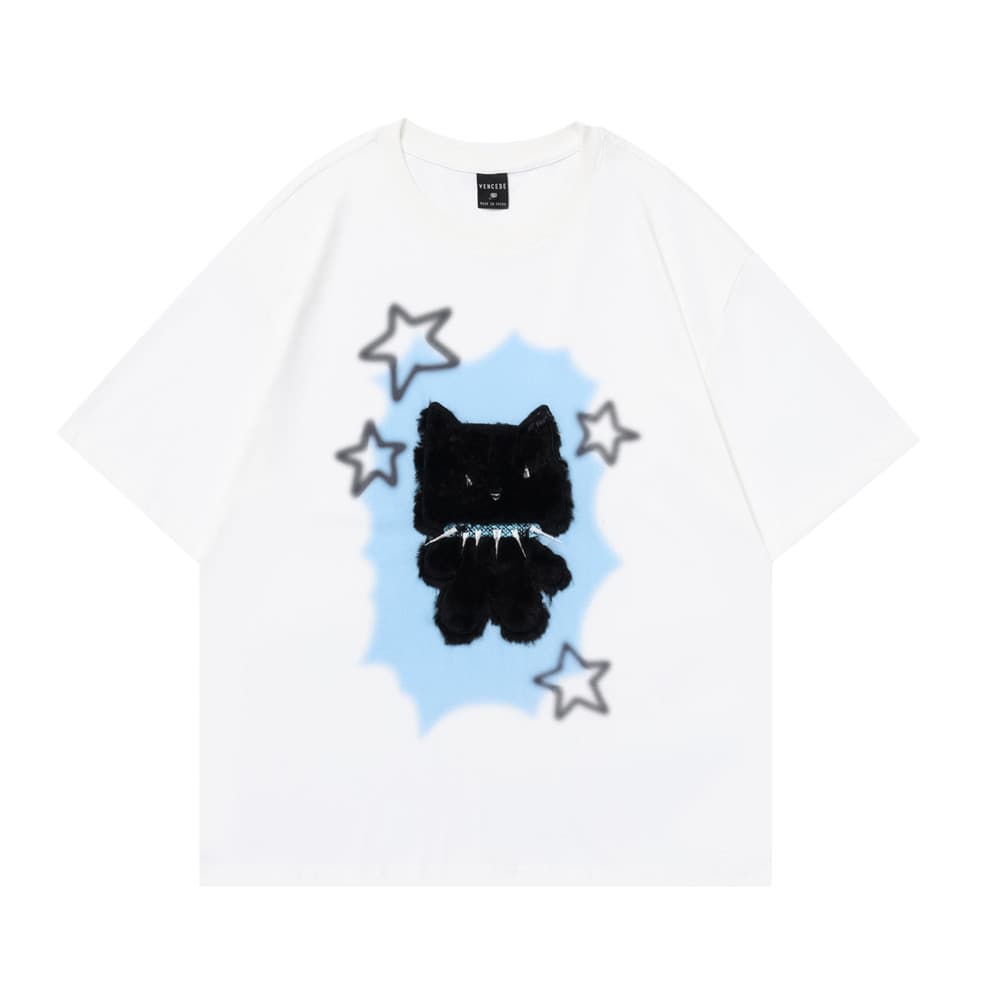 Camisa manga corta hombre bordado gato