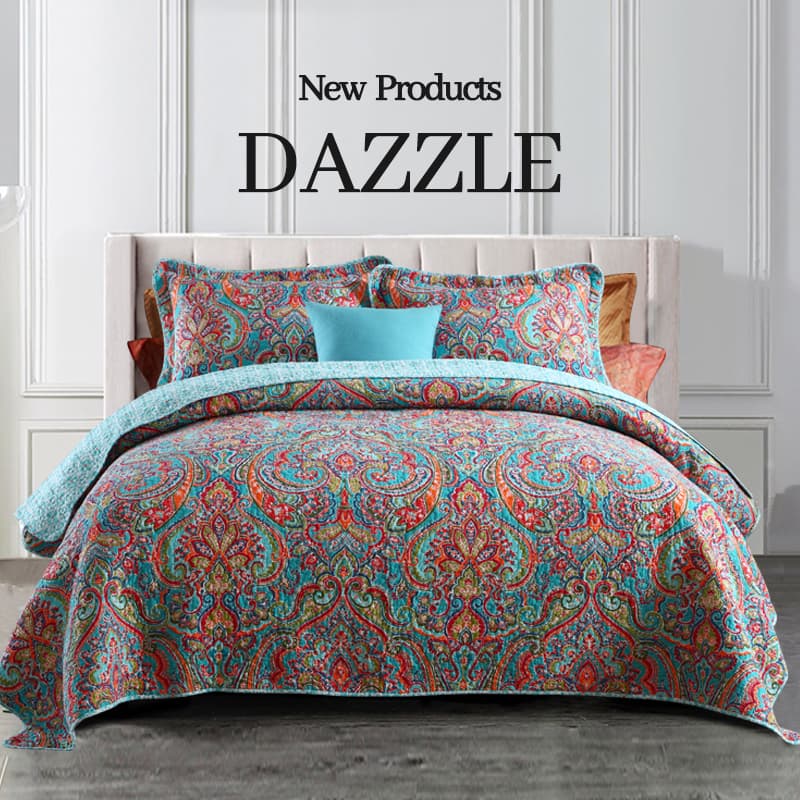 Colcha acolchada paisley barroco reversible de algodón