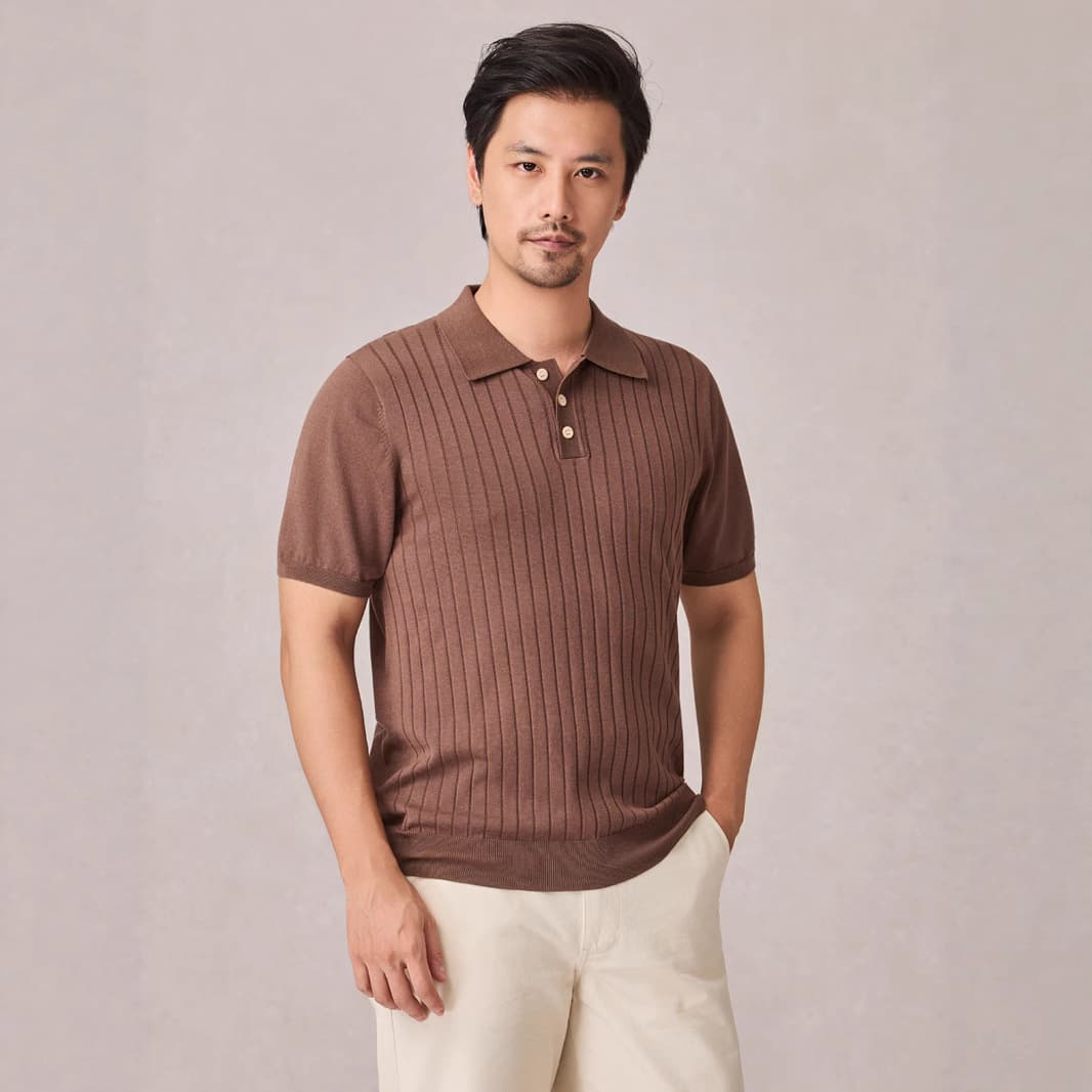 Polo tejido hombre elástico manga corta con solapa