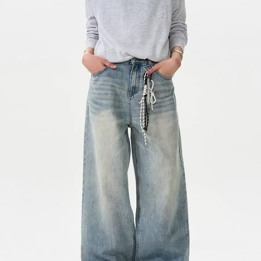 Pantalones vaqueros hombre rectos desgastados talle medio