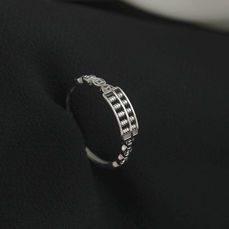 Anillo abierto ábaco y moneda, estilo retro de la suerte