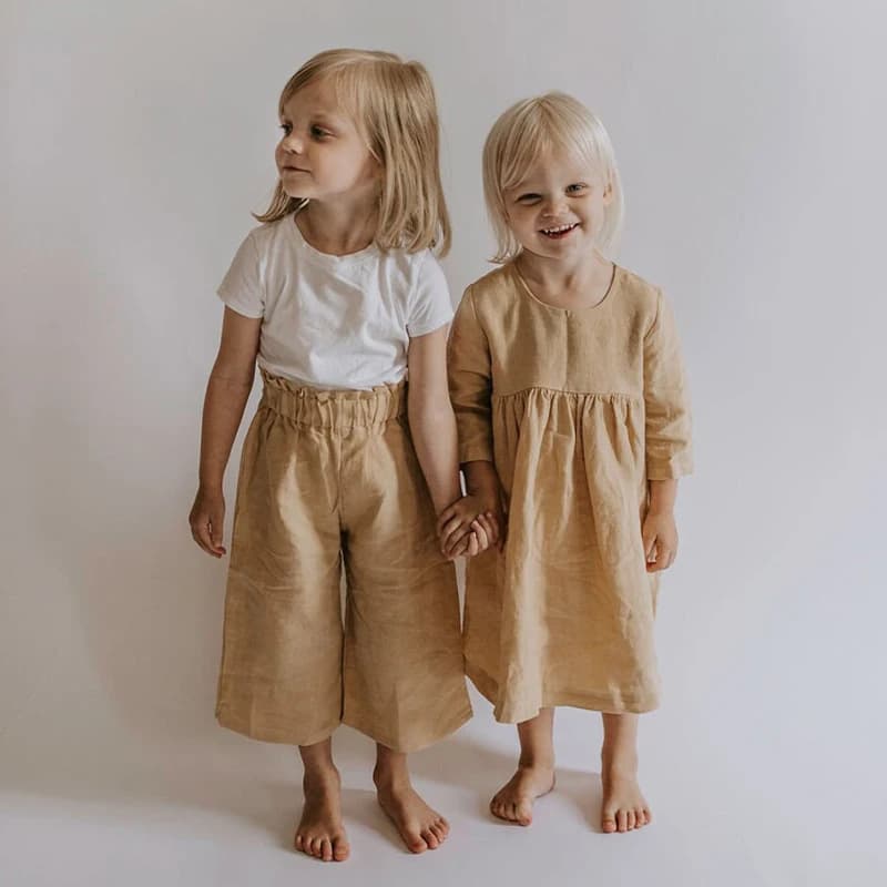Pantalones de algodón y lino con cintura elástica