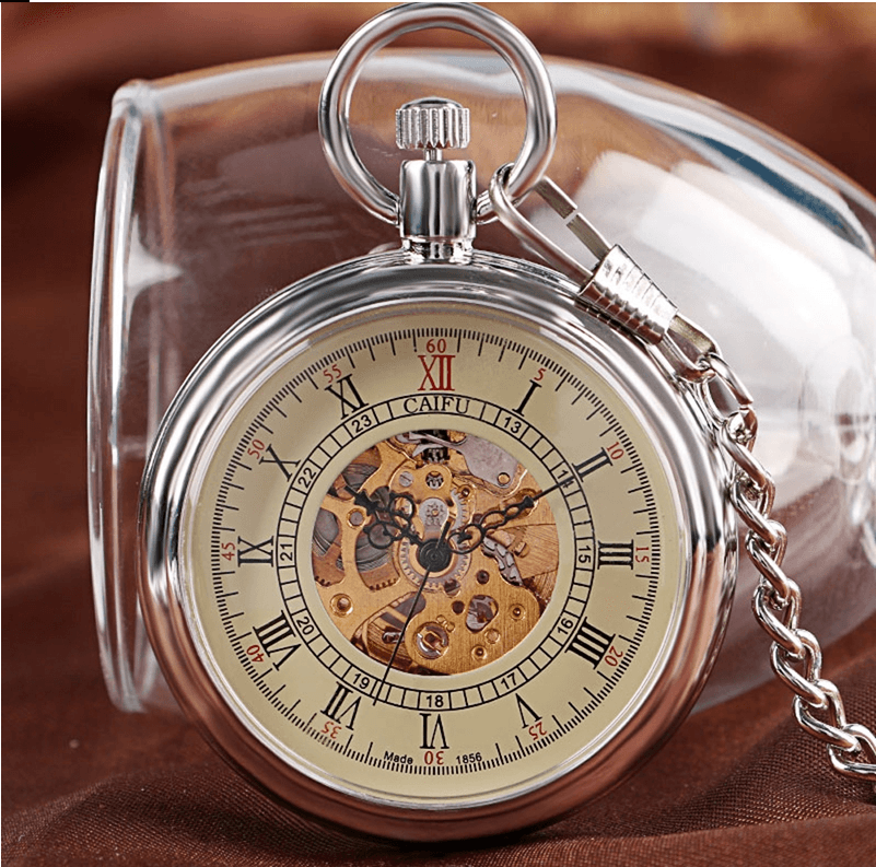 Reloj de bolsillo mecánico automático con cadena