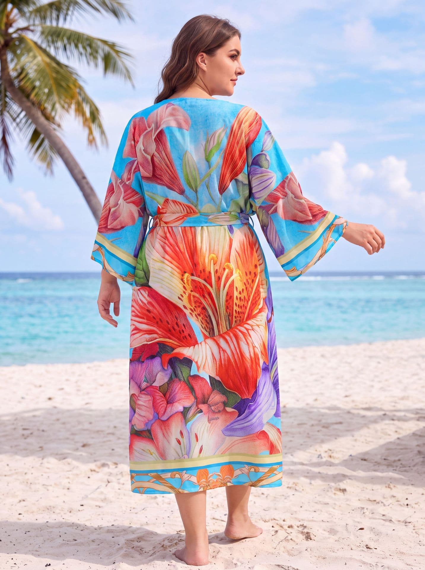 Camiseta de playa con estampado floral para mujer