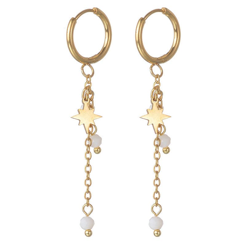 Aretes largos de estrella con borla estilo francés
