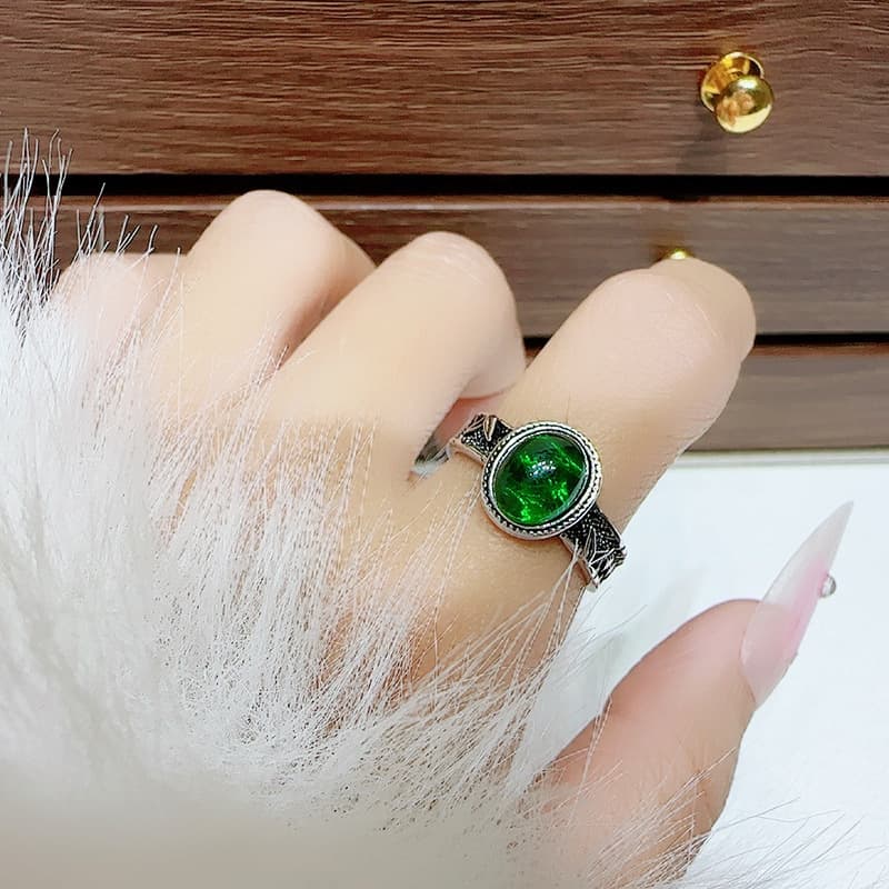 Anillo ajustable con hojas de bambú en relieve para mujer