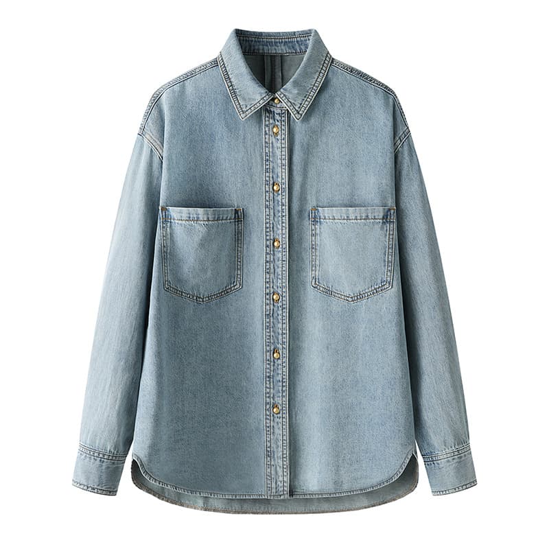Camisa vaquera azul minimalista manga larga
