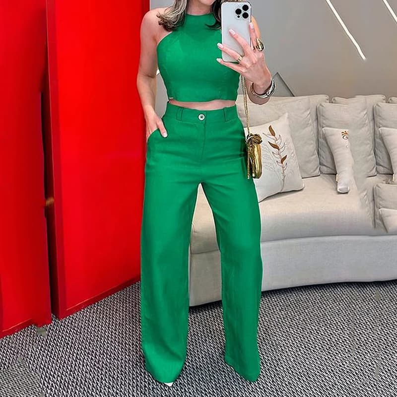 Conjunto mujer chaleco y pantalones sin mangas
