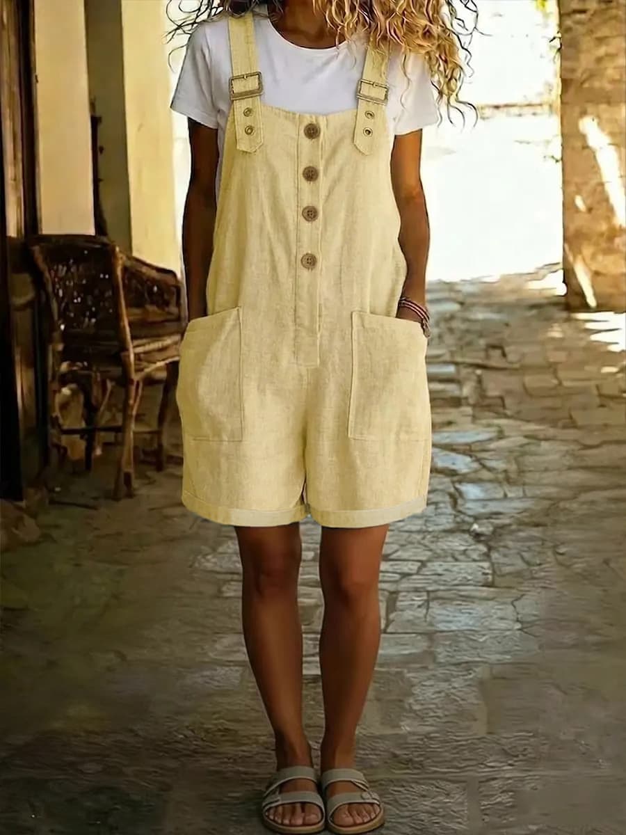 Pantalones de lino rectos con bolsillos retro de verano