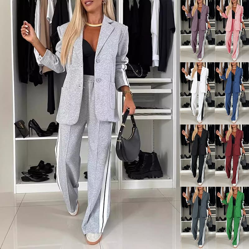 Conjunto de traje casual con chaqueta y pantalones a rayas