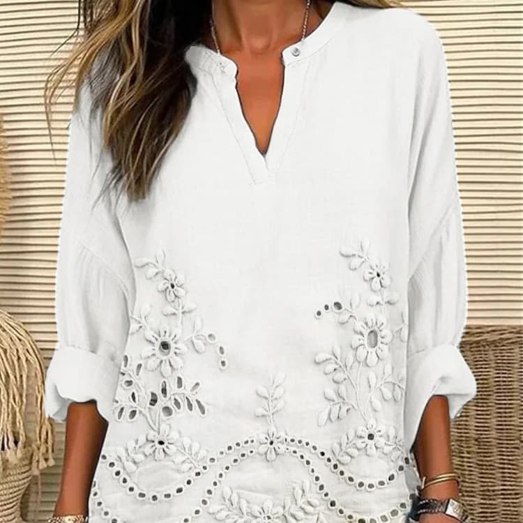 Blusa suelta escote V manga larga estampada