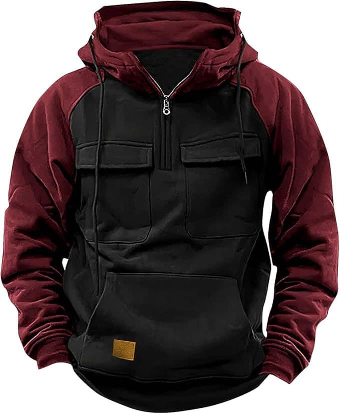 Sudadera capucha cargo retro cierre medio invierno
