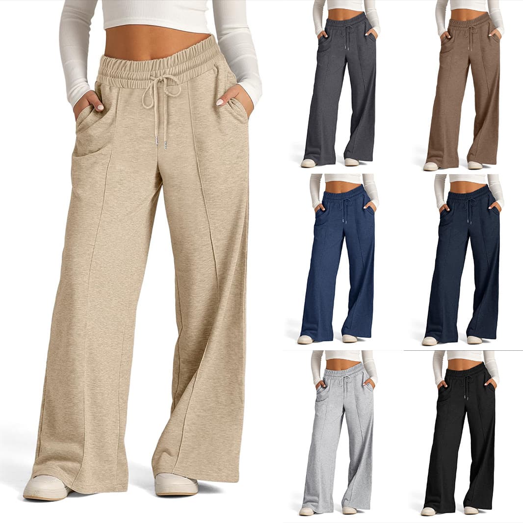Pantalones casuales de pierna ancha con cordón