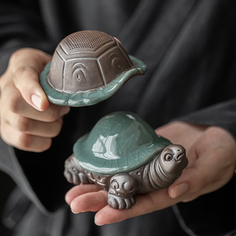 Figura decorativa de tortuga en arcilla púrpura Ge Kiln