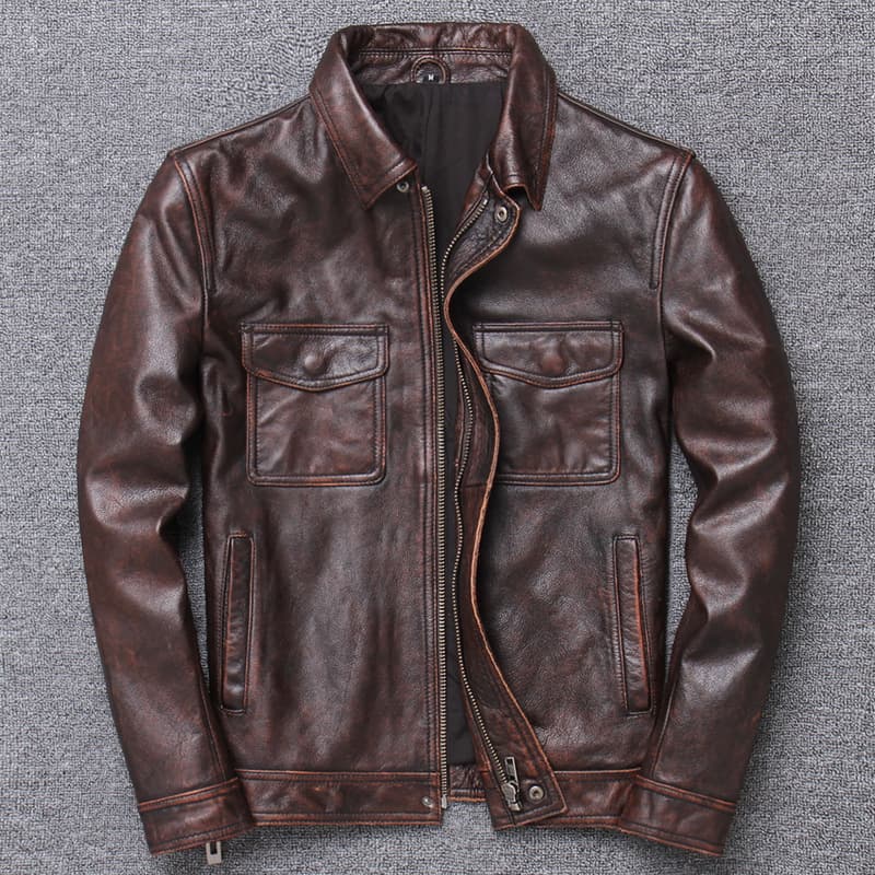 Abrigo de cuero envejecido estilo vintage