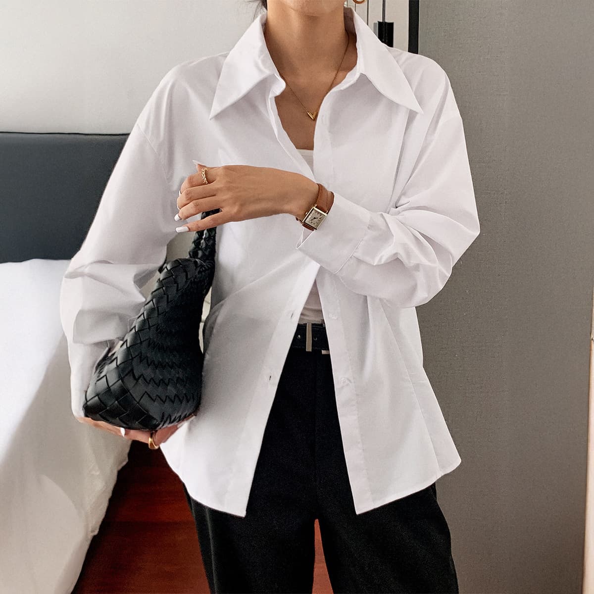 Blusa casual de manga larga con botones