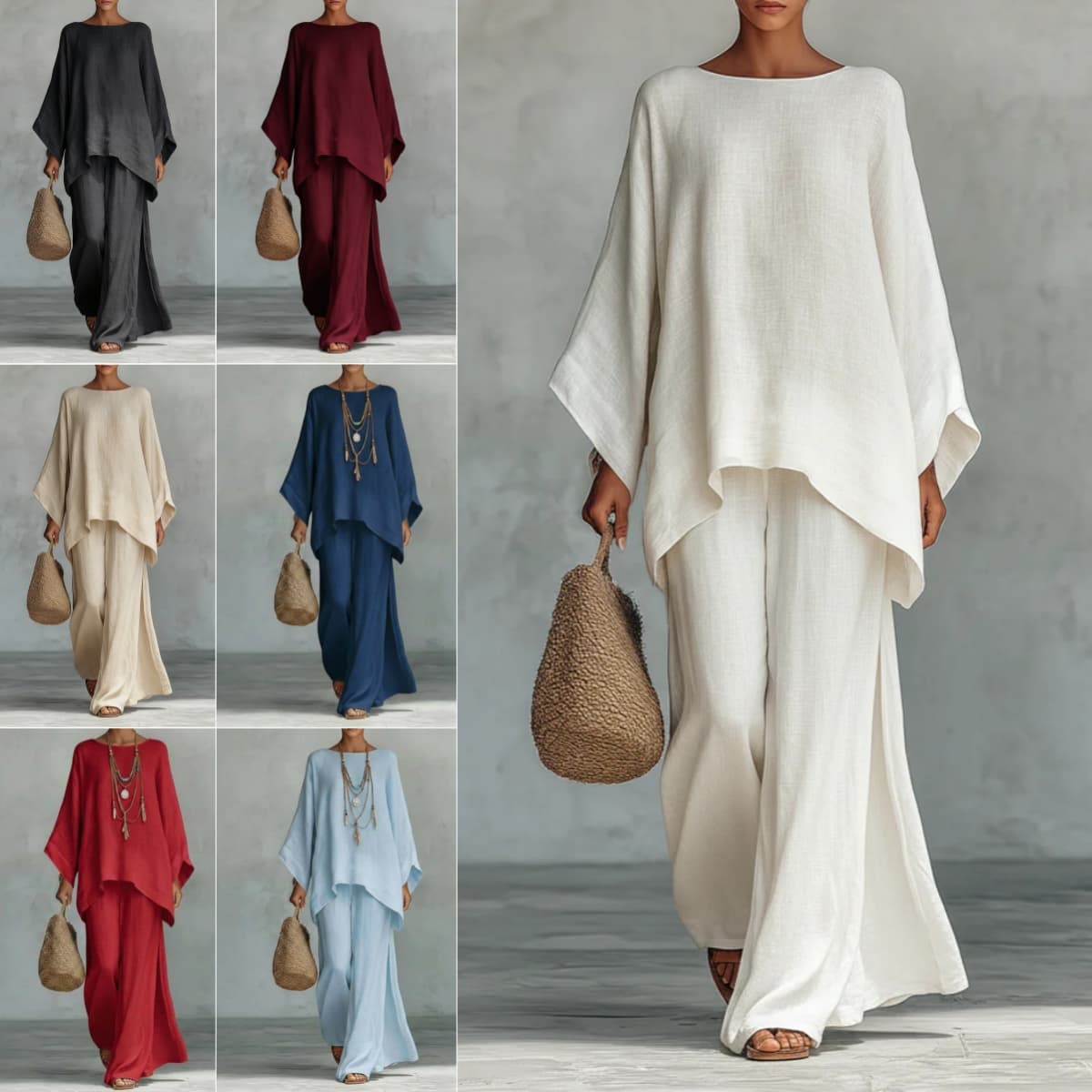 Conjunto de dos piezas con pantalón ancho y blusa suelta
