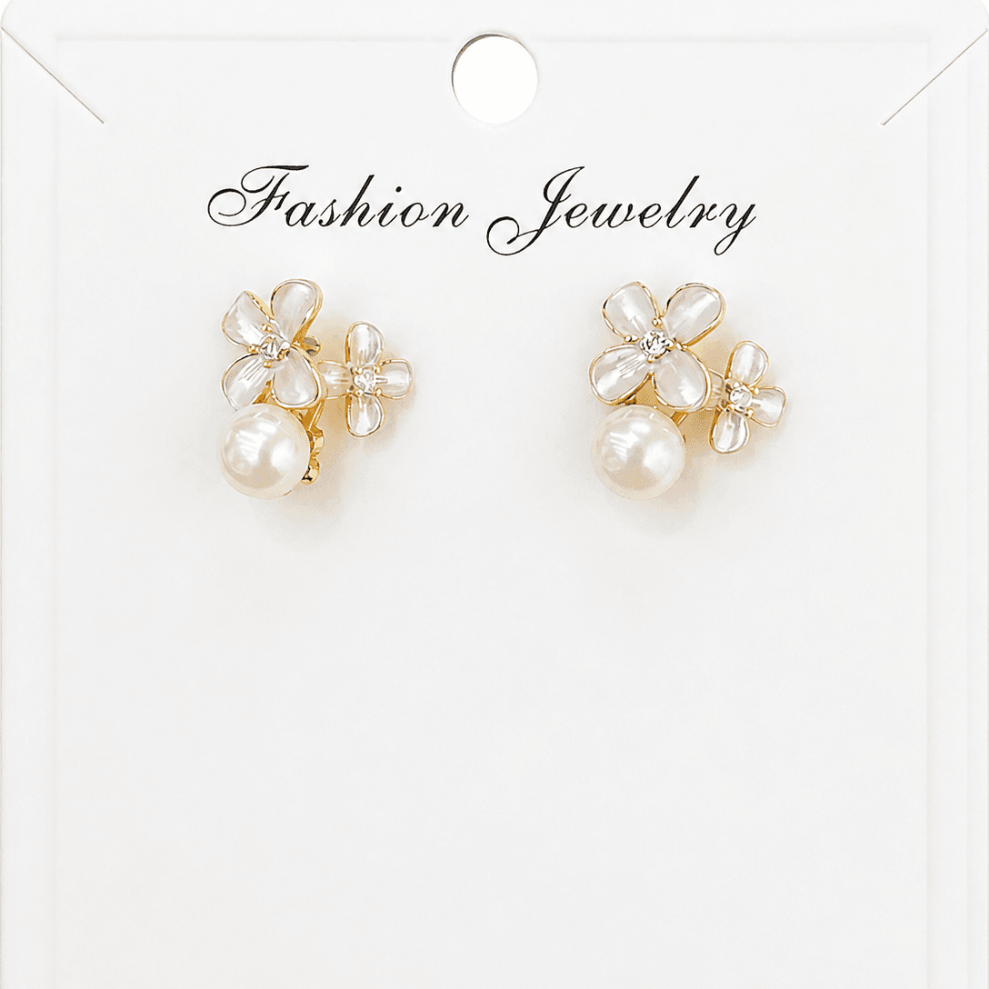 Aretes de perlas con flores y circonia brillante